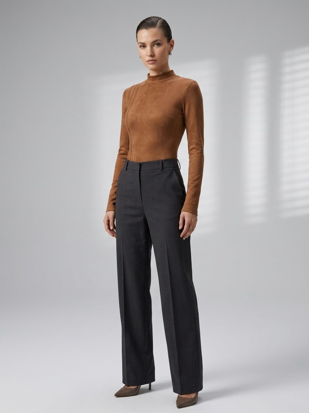 adidas Women's Long-Sleeve Mock Neck Bodysuit in Brown
